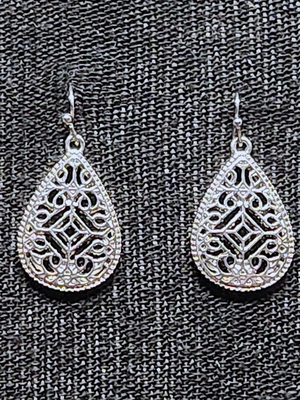 Silver Tone Filigree Teardrop Dangle Earrings Boho Openwork